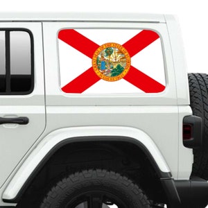 Autocollant en vinyle transparent imprimé drapeau de l&#39;État de Floride pour vitres latérales - Convient aux Jeep Wranglers 2 et 4 portes de 2007 au présent.