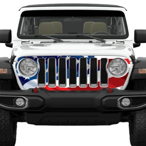 Wavey American Flag Grille Skin Vinyl Overlay - Fits Jeep Wrangler JL/Jeep Gladiator JT 2018 - 2023