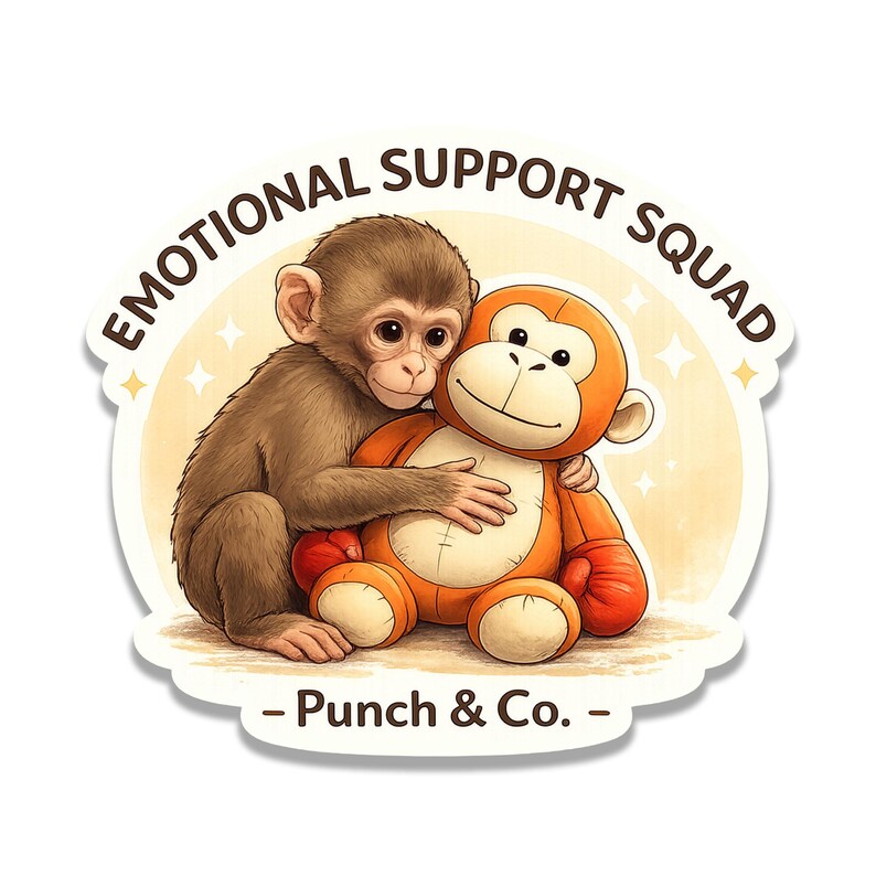 Baby Punch Monkey Emotional Support Squad Vinyl Sticker Waterproof Decal for Car Truck Laptop Toolbox image 1