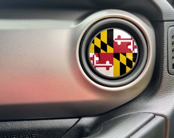 Calcomanías para ventilación de aire acondicionado con la bandera del estado de Maryland. Compatible con Jeep Wrangler 2011-2024 y Jeep Gladiator 2019-2024.