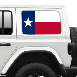 Autocollant en vinyle transparent imprimé pour vitres latérales du drapeau de l&#39;État du Texas Lone Star - Convient aux Jeep Wranglers 2 et 4 portes de 2007 au présent.