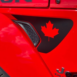 Décalcomanie en vinyle pour ventilation d'aile, feuille d'érable du Canada pour Jeep Wrangler JL et Gladiator JT (2018+), design tout-terrain personnalisé Canada Pride
