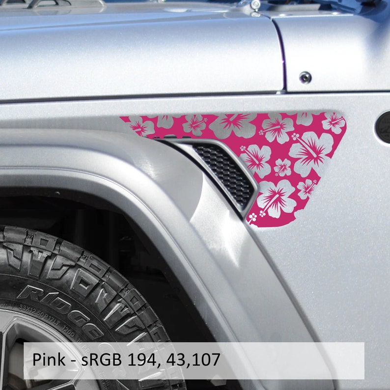 Hawaiianische Hibiskus Blumen Aufkleber Fender Lüftungsschlitze Vinyl Aufkleber passend für Wrangler JL/Jeep Gladiator JT 2018 Bild 4