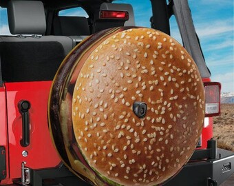 Cheeseburger Spare Tire Cover, Backup Camera Hole, RV Camping Gift