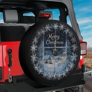 Spare Tire Christmas Silent Night  Cover With Backup Camera Hole Option For Wranglers Broncos Tire Available Full Color Print Camping Gift
