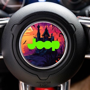 Haunted House Steering Wheel Decal Overlay Halloween Accessory for Jeep Vehicles