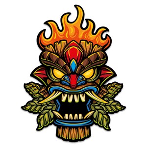 Tiki Flame Guy Sticker Decal - 5x3.5 Inch, Vinyl, For Car, Laptop, Cup, Cooler, Waterproof & Dishwasher Safe