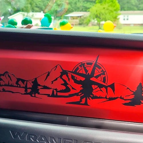 Décalcomanie en vinyle pour tableau de bord Montagne avec boussole - Pour Jeep Wrangler JL/Jeep Gladiator JT 2018+