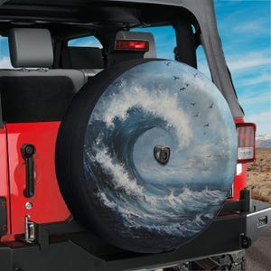 Spare Tire Tidal Wave Cover With Backup Camera Hole Option For Wranglers, Broncos All Tire Sizes Available Full Color Print RV Camping Gift