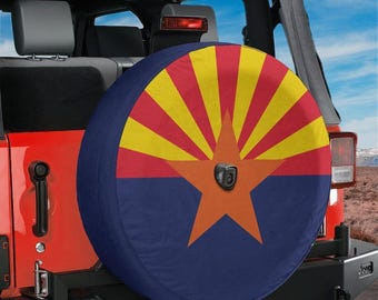 Spare Tire Arizona State Flag Cover With Backup Camera Hole Option For Wranglers, Broncos Tire Sizes Available Full Color Print Camping Gift