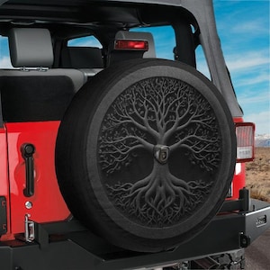 Spare Tire Black Shadowed Norse Tree of Life Cover With Backup Camera Hole Option For Wranglers, Broncos Tire Sizes Available Camping Gift