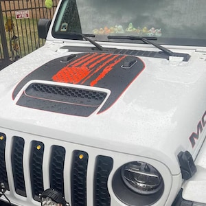 Tattered 2-Layer American Flag Clawed Foot Vinyl Hood Decal Set for Jeep Wrangler 392 & Gladiator Mojave Hoods, Custom Off-Road Design