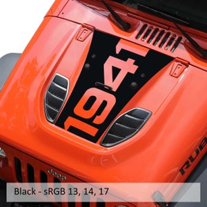 1941 Blackout Vinyl Hood Decal - Fits 2014-2018 Jeep Wrangler JK 10th Anniversary or Hard Rock Hoods