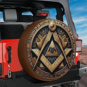 Ancient Order Seal Spare Tire Cover With Backup Camera Hole Option For Wrangler Bronco SUV RV Camper Tire Sizes Full Color Print Gift