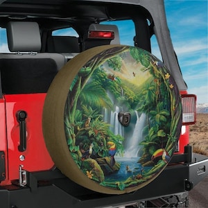 Tropical Paradise Spare Tire Cover Pura Vida Costa Rica Vibes Full Color Print Backup Camera Hole Jeep Bronco RV Camper Gift SUV Accessory