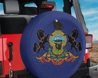 Pennsylvania State Flag Spare Tire Cover With Backup Camera Hole Option For Wranglers Broncos Tire Full Color Print RV Camping Gift