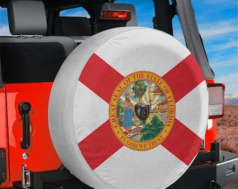 Spare Tire Florida State Flag Cover With Backup Camera Hole Option For Wranglers Broncos Tire Available Full Color Print RV Camping Gift