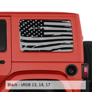 Gescheurde Amerikaanse vlag JKU hardtop raamstickerset - past op Jeep Wrangler JKU 2007 - 2018