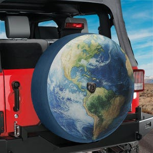 Spare Tire Planet Earth Cover With Backup Camera Hole Option For Wranglers, Broncos All Tire Sizes Available Full Color Print Camping Gift