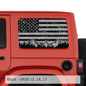 Amerikanische Flagge Berge und Bäume Fensteraufkleber Set - für Wrangler JKU Four Door Modelle 2007 - 2018
