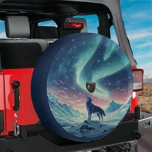 Spare Tire Aurora Wolf Cover With Backup Camera Hole Option For Wranglers, Broncos All Tire Sizes Available Full Color Print RV Camping Gift