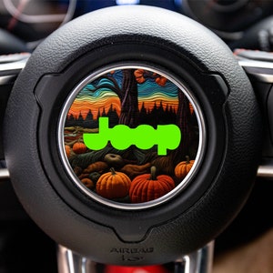 Stitched Halloween Scenery Steering Wheel Decal Overlay Accessory for Jeep Vehicles