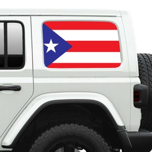 Autocollant en vinyle transparent imprimé pour vitres latérales du drapeau de l&#39;État de Porto Rico - Pour Jeep Wranglers 2 et 4 portes de 2007 au présent.