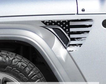 Distressed Tattered American Flag Fender Vent Vinyl Decal for Jeep Wrangler JL and Gladiator JT 2018 and Newer Patriotic Off-Road Design