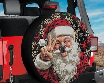 Goofy Santa Clause Spare Tire Cover With Backup Camera Hole Option For Wranglers Broncos Tire Available Christmas RV Camping Gift