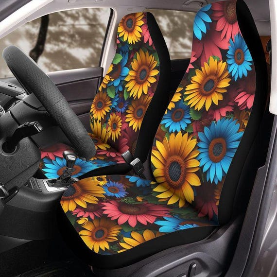 Colorful Sunflower Seat Covers, Wildflower Print Front Seat