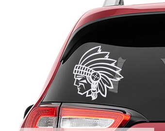 Native American Indian Chief Vinyl Transfer Decal Sticker, Bold Warrior Head with Feather Design, Tribal Car Window Decal