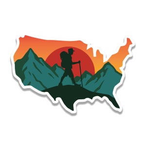 Hiking USA Vinyl Decal Sticker Travel Backpacking Nature Decal Colorful Car Laptop Water Bottle Tumbler Mountain Explorer Camp Climb Outdoor