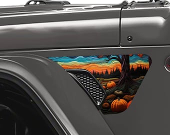 Halloween Stitched Scene 2pc Vinyl Fender Decal Set - Fits Jeep Wrangler JL/Jeep Gladiator JT 2018+