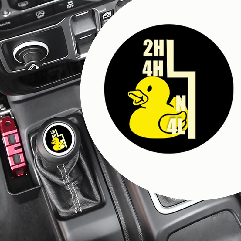 Rubber Ducky Gear 4 x 4 shifter vinyl overlay afbeelding past Jeep Wrangler 2018-2025 Gladiator 2020-2025 schattig offroad interieur sticker 4x4 Shifter