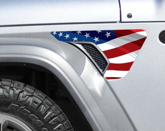 Wavey American Flag Fender Vent Vinyl Decal - Fits Jeep Wrangler JL/Jeep Gladiator JT 2018+