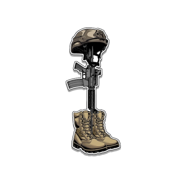 Military Battlefield Fallen Soldier Memorial Cross Vinyl Sticker