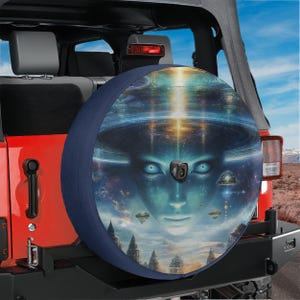 Ersatzreifen Alien Enlightenment Cover mit Rückfahrkamera Loch Option Für Wranglers, Broncos Vollfarbdruck RV Camping Geschenk