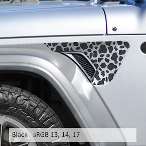 Cow Print Fender Vent Vinyl Decal for Jeep Wrangler JL and Gladiator JT 2018 and Newer Unique Off-Road Custom Design