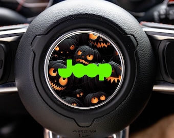 Shadowed Halloween Jack-O-Lantern Steering Wheel Decal Overlay Accessory for Jeep Vehicles