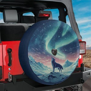 Spare Tire Aurora Wolf Cover With Backup Camera Hole Option For Wranglers, Broncos All Tire Sizes Available Full Color Print RV Camping Gift