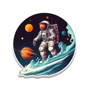 Sci-Fi Space Man Astronaut Surfing Cosmic Wave Vinyl Sticker