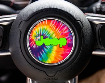 Rainbow Tie Dye Print Steering Wheel Decal Overlay Accessory for Jeep Vehicles