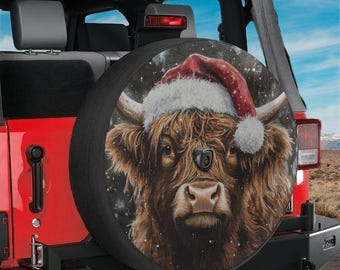 Spare Tire Highland Christmas Cow Spare Cover With Backup Camera Hole Option For Wranglers Broncos Tire Available  RV Camping Gift