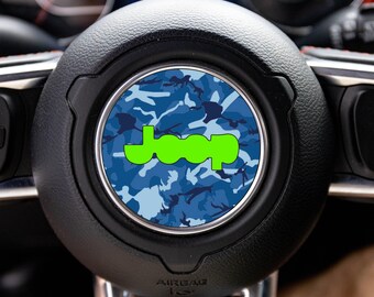 Marine Digital Blue Camouflage Steering Wheel Decal Overlay Accessory for Jeep Vehicles