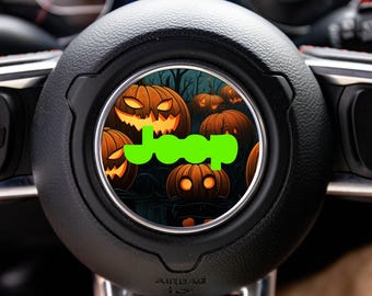 Halloween Pumpkin Patch Steering Wheel Decal Overlay Accessory for Jeep Vehicles