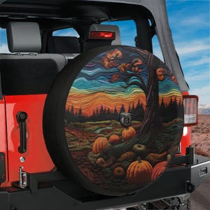 Halloween Kürbis Patch Gesteppte Reifenabdeckung Faux Stitch Design Universal Fit für jeep RV Camper Suv Rückfahrkamera Loch