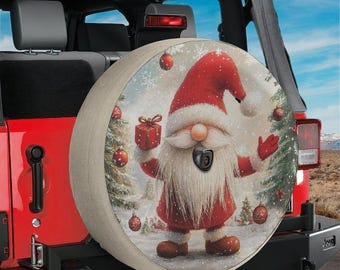 Spare Tire Christmas Gift Giving Gnome Spare Tire Cover With Backup Camera Hole