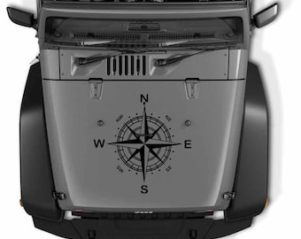 Nautical Compass Hood Vinyl Decal | Windrose Graphic for Jeep, Truck, SUV, or Car Hood | Adventure Travel Vehicle Sticker