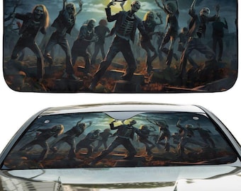 Zombie Dance Auto Windschutzscheiben Sonnenschutz, Halloween Zombie Apocalypse Frontscheibe Schattenschutz, gruselige Auto Sonnenblendenabdeckung