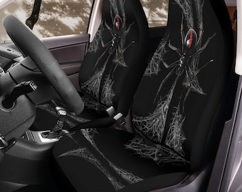 Black Widow Spider Web Car Seat Cover Front Seat Protector Halloween Spider Design for Jeep Bronco SUV Gift for Goth and Horror Fans